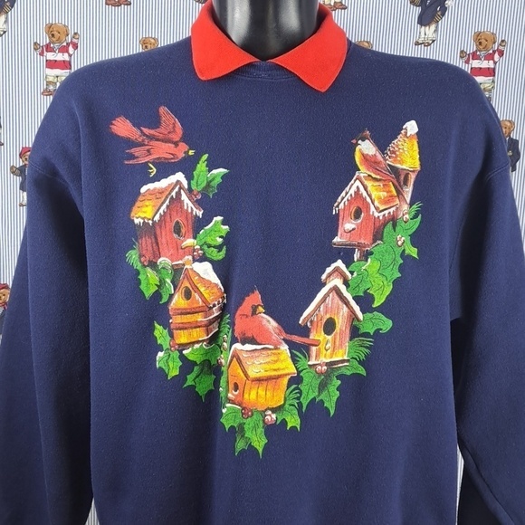 Hanes Tops - Vintage Women's Cardinals & Birdhouse double collar blue & red XL sweatshirt